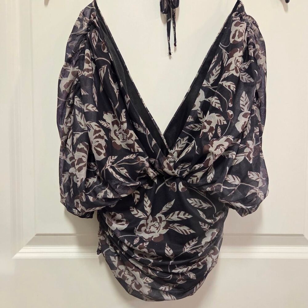 Women's Mesh Black Floral Blouse